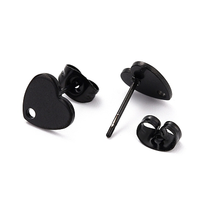 304 Stainless Steel Stud Earring Findings, with Ear Nuts, Heart