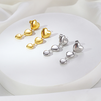 Простые серьги-гвоздики из нержавеющей стали в форме сердца