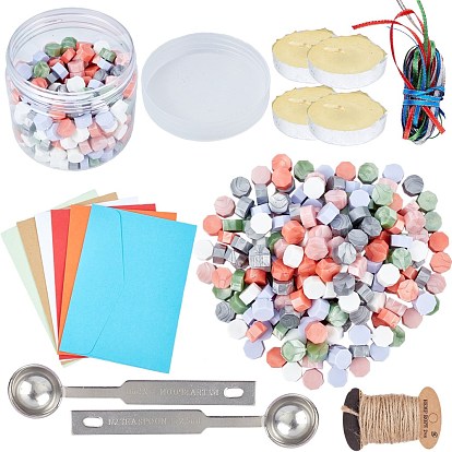CRASPIRE Sealing Wax Beads Wax Seal Kit, include Wax Seal Spoon, Vintage Envelopes, Hemp String, Satin Ribbon