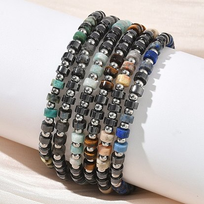 Браслеты из натуральных драгоценных камней и немагнитного синтетического гематита для женщин, колонка, с 201 нержавеющей сталью и 304 фурнитурой из нержавеющей стали