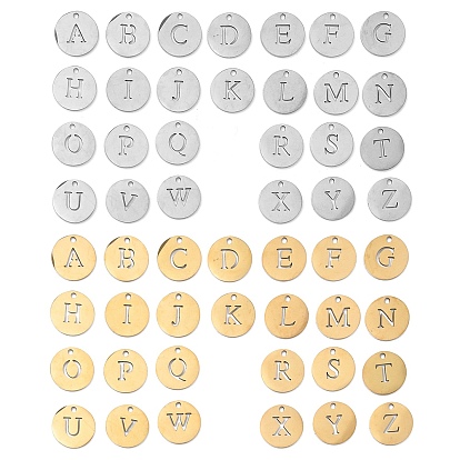 26 шт. 201 подвески из нержавеющей стали, плоские круглые с письмом ~ г, полый