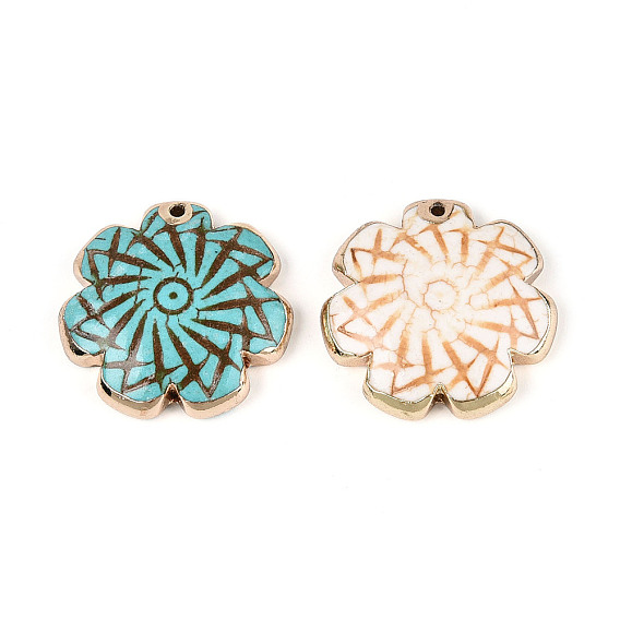 Подвески-цветы из окрашенных синтетических драгоценных камней, с золотым латунным краем