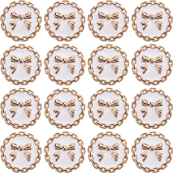 16шт. пуговицы из сплава с эмалевым стержнем, плоские круглые с бантом