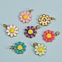 12Pcs 6 Colors Brass Enamel Charms, Real 18K Gold Plated, Long-Lasting Plated, Flower
