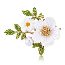 Daisy Flower Brooch Alloy Enamel Sunflower Brooch Pin White Shell Beads Brooches Badge Jewelry for Jackets Backpack Corsage Lapel Scarf Clothing Accessories