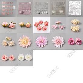 46 piezas 17 estilo tela rosa flor, Cabezas de flores artificiales con pegatinas de diamantes de imitación acrílicos con espejo para mascotas