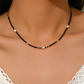 Винтажные ожерелья из граненых круглых стеклянных бусин в европейском стиле для женщин, черно-белые