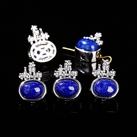 Natural Lapis Lazuli Beads, with Alloy Findings, Oval