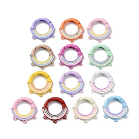 Spray Painted Alloy Spring Gate Ring, Round Rainbow with 3 Loops