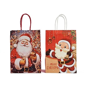 Christmas Paper Santa Claus Printed Tote Bags, Gift Storage Supplies, Rectangle