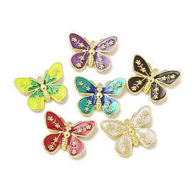 Rack Plating Brass Enamel Pendants, Long-Lasting Plated, Lead Free & Cadmium Free, Butterfly Charms, Real 18K Gold Plated