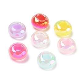 UV Plating Transpant Resin European Beads, Large Hole Beads, Iridescent, Rondelle