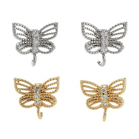 Brass Micro Pave Cubic Zirconia Stud Earrings Finding, Long-Lasting Plated, Lead Free & Cadmium Free, Butterfly