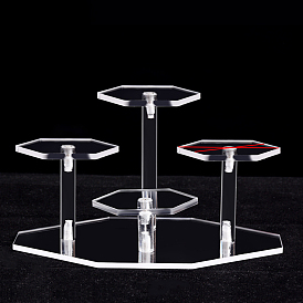 4-Tier Acrylic Model Toy Assembled Holders, Action Figure Hexagon Display Risers, with Screws and Screwdriver
