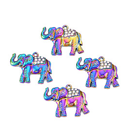 Rainbow Color Alloy Pendants, with Rhinestone, Cadmium Free & Lead Free, Elephant Charms