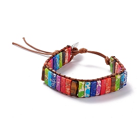 Synthetic Regalite/Imperial Jasper/Sea Sediment Rectangle Beaded Bracelet, Gemstone Braided Rainbow Pride Wide Bracelet for Women