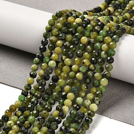 Natural Green Jade Beads Strands, Round, Faceted