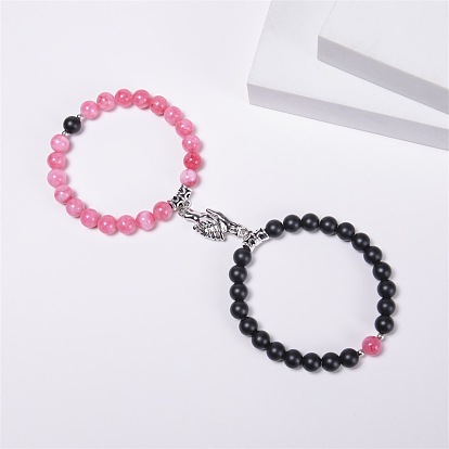 Natural Stone Magnetic Couple Bracelet Crystal Bead Palm Magnet Clasp Hand Chain