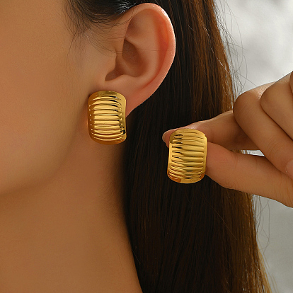 Минималистичные овальные серьги-гвоздики из нержавеющей стали в полоску