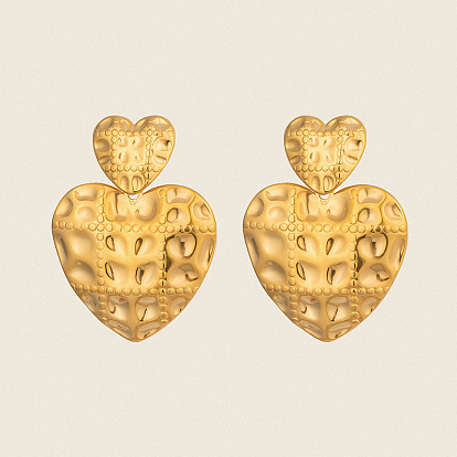 Рельефное сердечко 304 серьги-подвески из нержавеющей стали