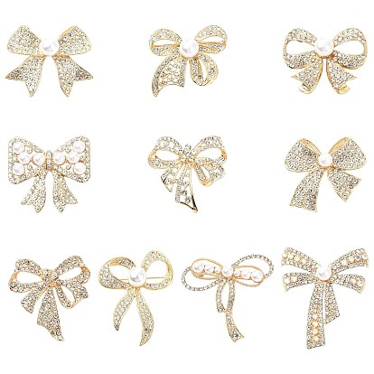 10 шт. 10 стили броши-банты из сплава со стразами, с имитацией жемчуга из абс-пластика