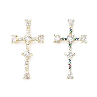 Настоящие 18 k позолоченные латунные подвески с микропаве и кубическим цирконием, со стеклом, без кадмия, без никеля и без свинца, крестик