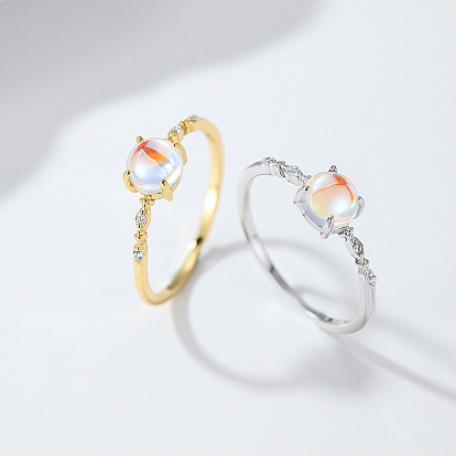 925 Sterling Silver Moonstone Finger Rings for Women