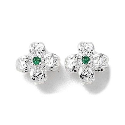 Perles de zircone cubiques vert lime micro pavé en laiton, sans cadmium et sans nickel et sans plomb, fleur