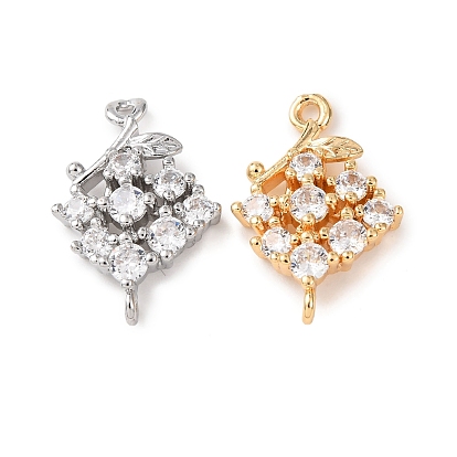 Шармы-соединители из латуни с микропаве из прозрачного кубического циркония, цветок