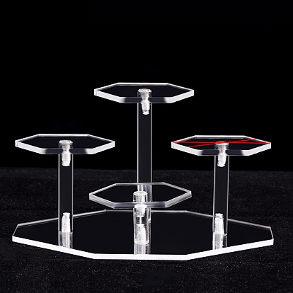 4-Tier Acrylic Model Toy Assembled Holders, Action Figure Hexagon Display Risers, with Screws and Screwdriver