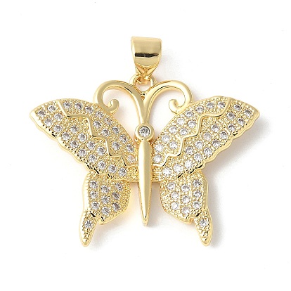 Латунные микропаве прозрачные подвески с фианитом, без кадмия и без свинца, бабочка