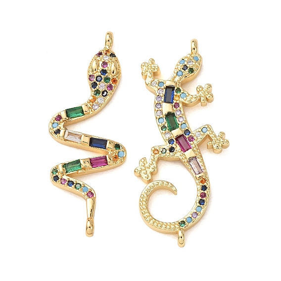 Brass Pave Colorful Cubic Zirconia Connector Charms, Rack Plating, Long-Lasting Plated, Cadmium Free & Lead Free