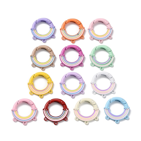 Spray Painted Alloy Spring Gate Ring, Round Rainbow with 3 Loops