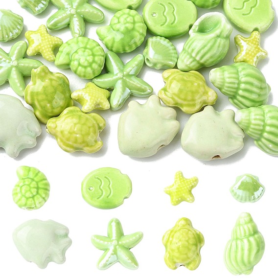 24Pcs 8 Styles Handmade Porcelain Beads, Bright Glazed Porcelain