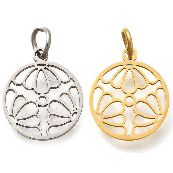 304 прелести нержавеющей стали, с целью перехода в кольце, плоская круглая с подвеской в виде цветка, лазерная резка, ионное покрытие (ip)