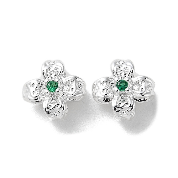 Perles de zircone cubiques vert lime micro pavé en laiton, sans cadmium et sans nickel et sans plomb, fleur