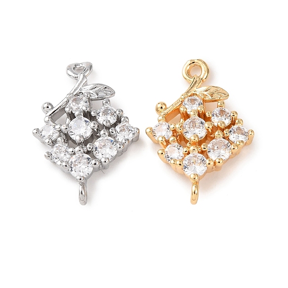 Шармы-соединители из латуни с микропаве из прозрачного кубического циркония, цветок