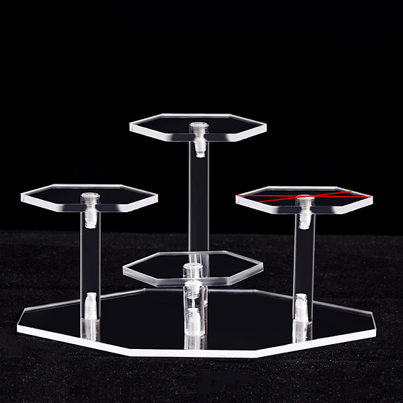 4-Tier Acrylic Model Toy Assembled Holders, Action Figure Hexagon Display Risers, with Screws and Screwdriver