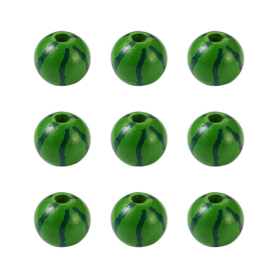 Natural Wooden Beads, Round with Watermelon Pattern