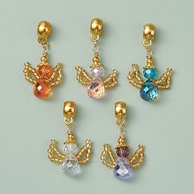 Glass Seed Beaded Woven European Dangle Charms, Angel Large Hole Pendants with Alloy Bails, Golden