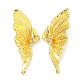 Rack Plating Butterfly Brass Micro Pave Clear Cubic Zirconia Stud Earrings, Cadmium Free & Lead Free