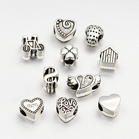 Tibetan Style Alloy Large Hole European Beads, Mixed Shape, 10~11x7.5~17x7~8mm, Hole: 5mm, about 35~40pcs/100g