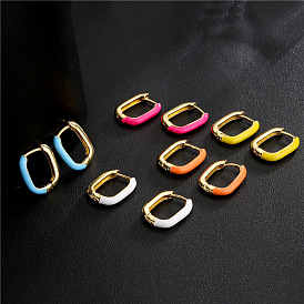 Colorful Square Copper Plated 18K Gold Earrings with Dripping Oil Design