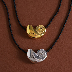 Ocean 304 Stainless Steel Conch Shell Shape Pendant Black Nylon Cord Necklaces for Women