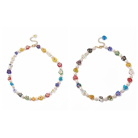 Ожерелье из бисера из натурального жемчуга, миллефиори и латуни для женщин
