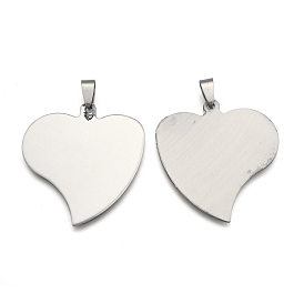201 Stainless Steel Heart Stamping Blank Tag Pendants, with Snap on Bails, 42x40x1mm, Hole: 3mm