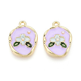 Стойки обшивки сплава эмали подвески, овальный и цветок, с абс пластмассовой имитационной жемчужиной, без кадмия и без свинца, золотой свет