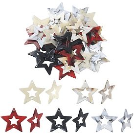 30шт. 5 цвета акриловые подвески-соединители, Звенья со звездами из имитации драгоценных камней