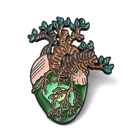 Organ Tree Heart Shape Alloy Brooches, Enamel Lapel Pin, with Iron Butterfly Clutches or Rubber Clutches