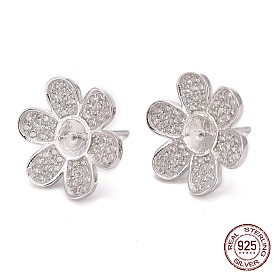 925 hallazgos de aretes de plata esterlina, con circonita, por medio perforó perlas, flor
